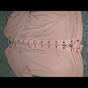 Pink tie up sweater